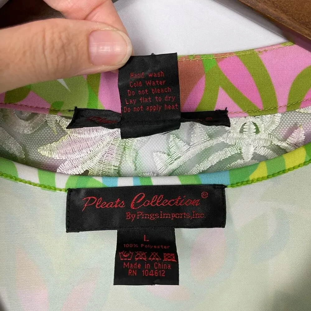 Pleats Collection | Bright Neon Green & Pink Floral Lace Sheer Jacket Tank Set